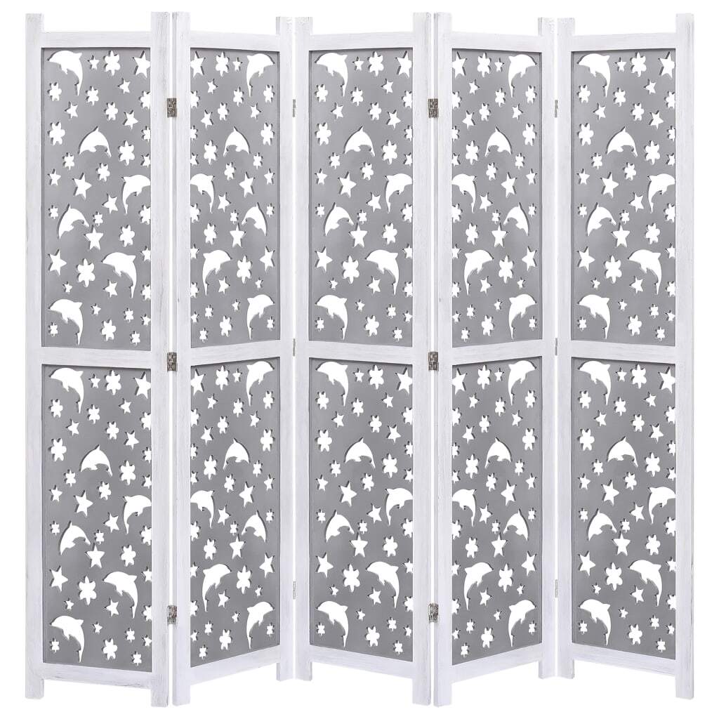 5-Panel Room Divider Gray 68.9"x65" Solid Wood