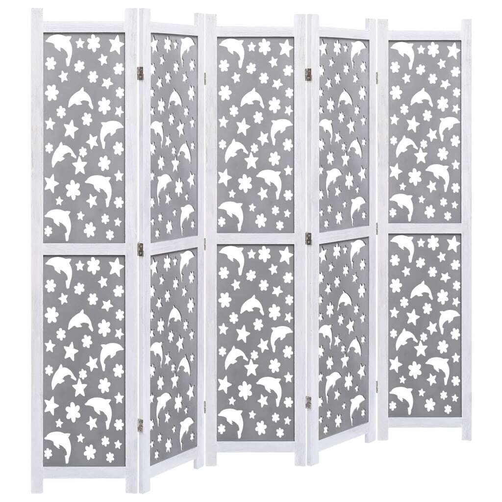 5-Panel Room Divider Gray 68.9"x65" Solid Wood