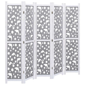5-Panel Room Divider Gray 68.9"x65" Solid Wood