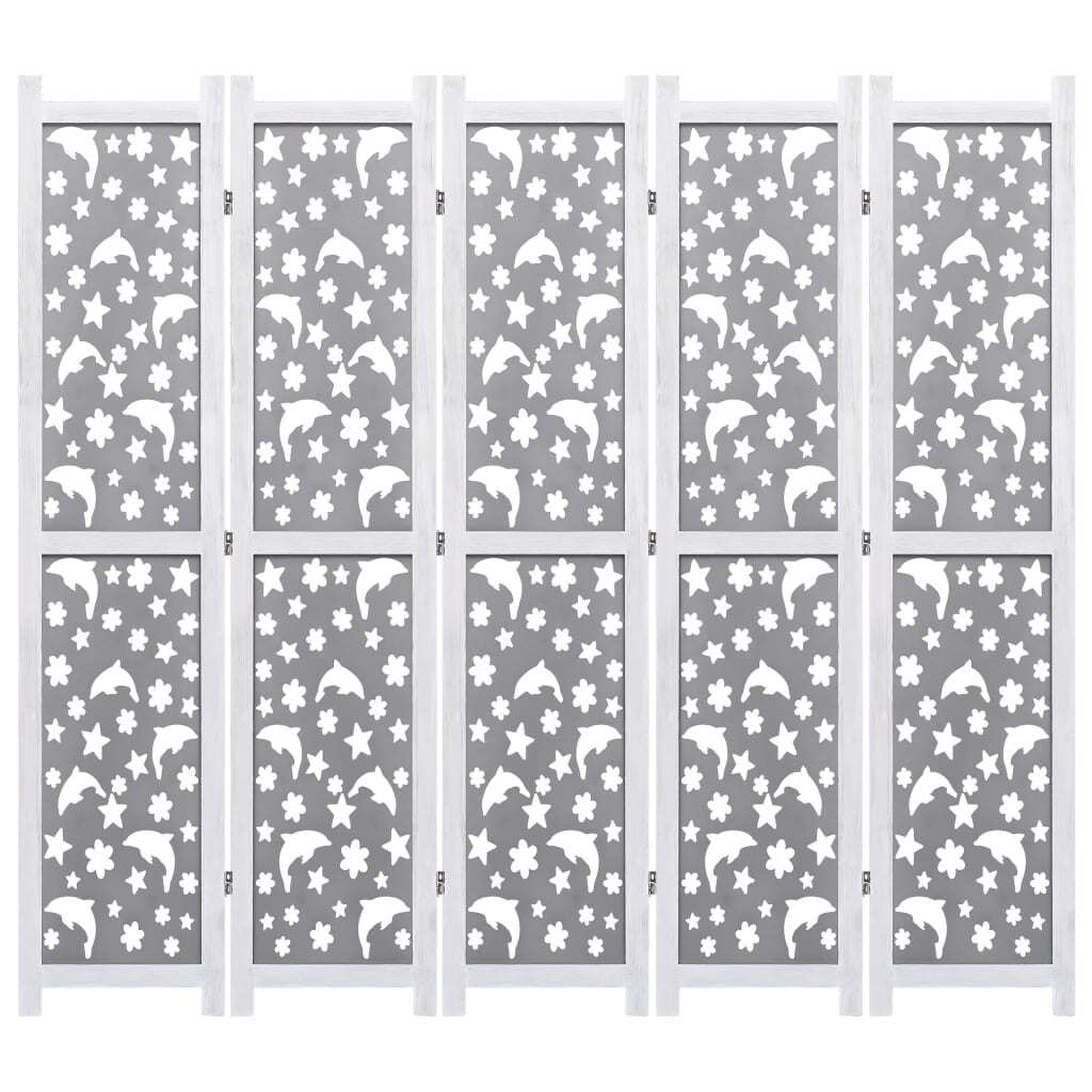 5-Panel Room Divider Gray 68.9"x65" Solid Wood