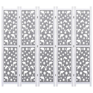5-Panel Room Divider Gray 68.9"x65" Solid Wood