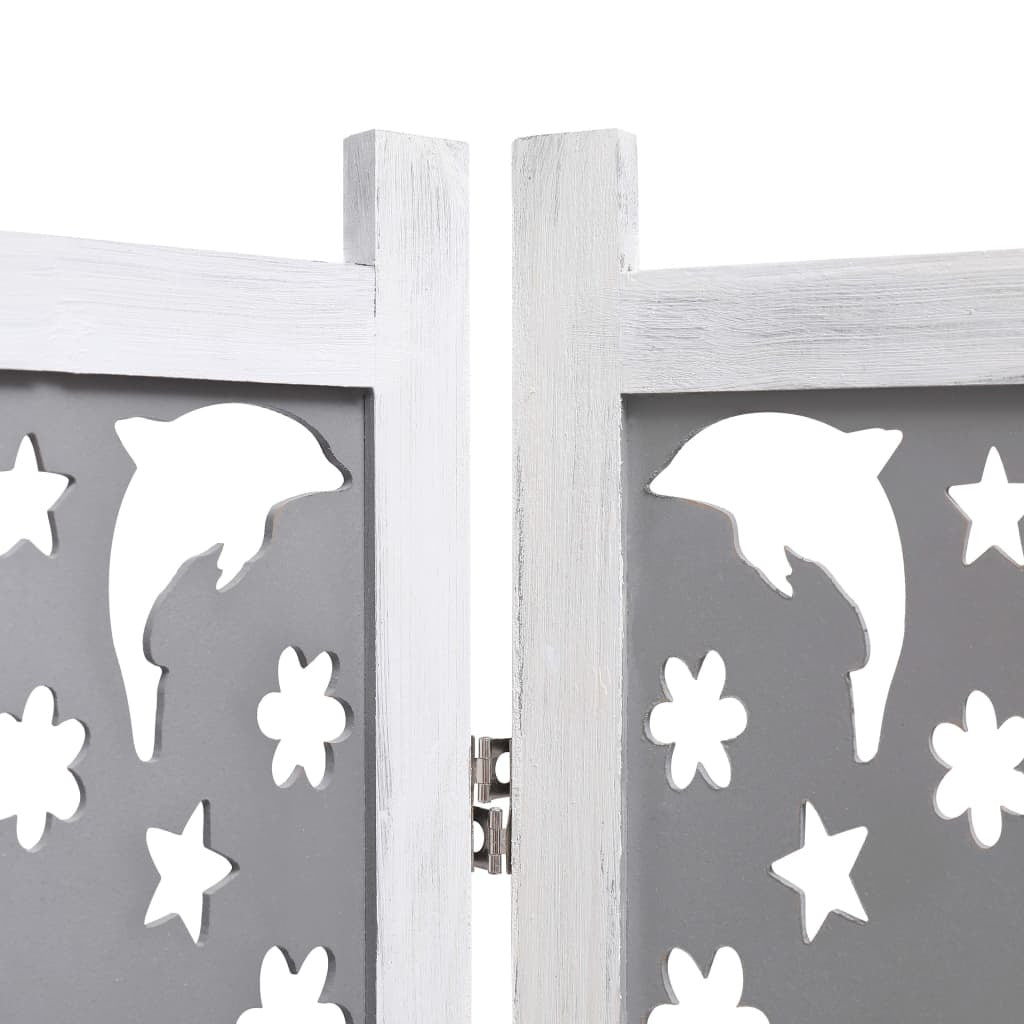 5-Panel Room Divider Gray 68.9"x65" Solid Wood