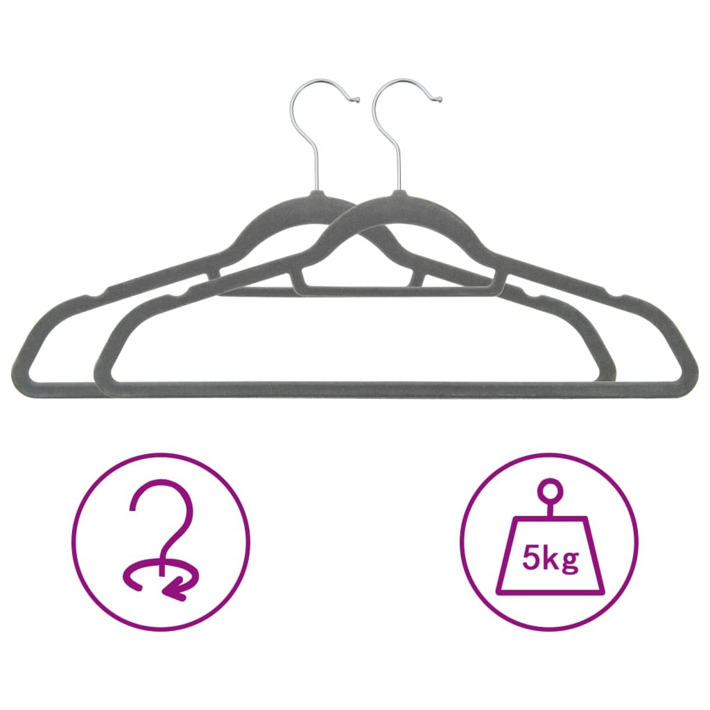100 pcs Clothes Hanger Set Anti-slip Gray Velvet