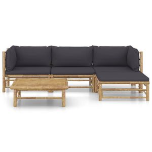 5 Piece Patio Lounge Set with Dark Gray Cushions Bamboo