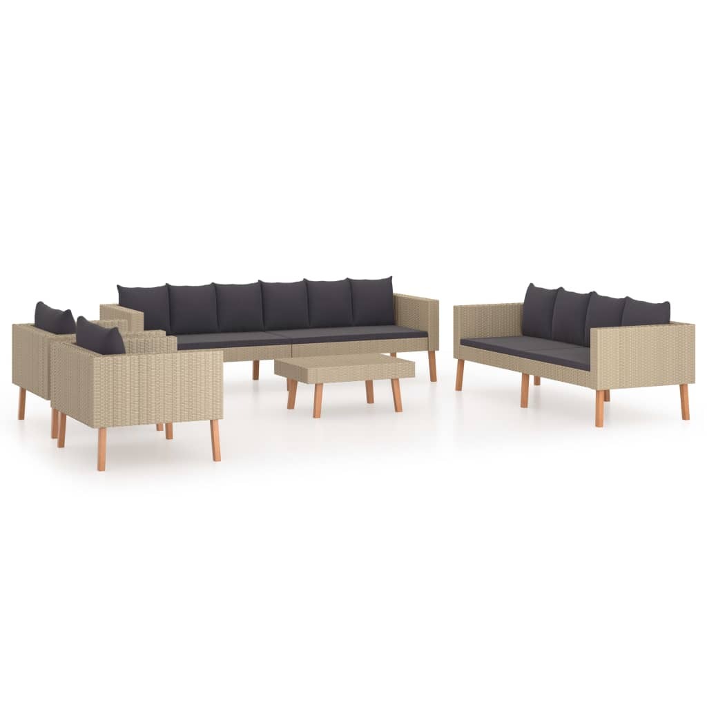 5 Piece Patio Lounge Set with Cushions Poly Rattan Beige