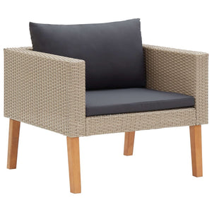 5 Piece Patio Lounge Set with Cushions Poly Rattan Beige