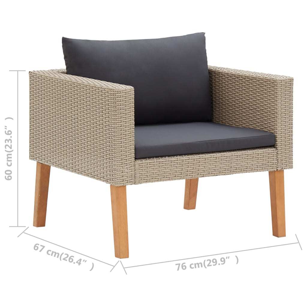 5 Piece Patio Lounge Set with Cushions Poly Rattan Beige