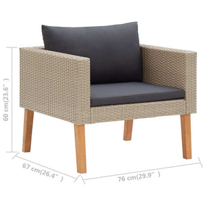 5 Piece Patio Lounge Set with Cushions Poly Rattan Beige