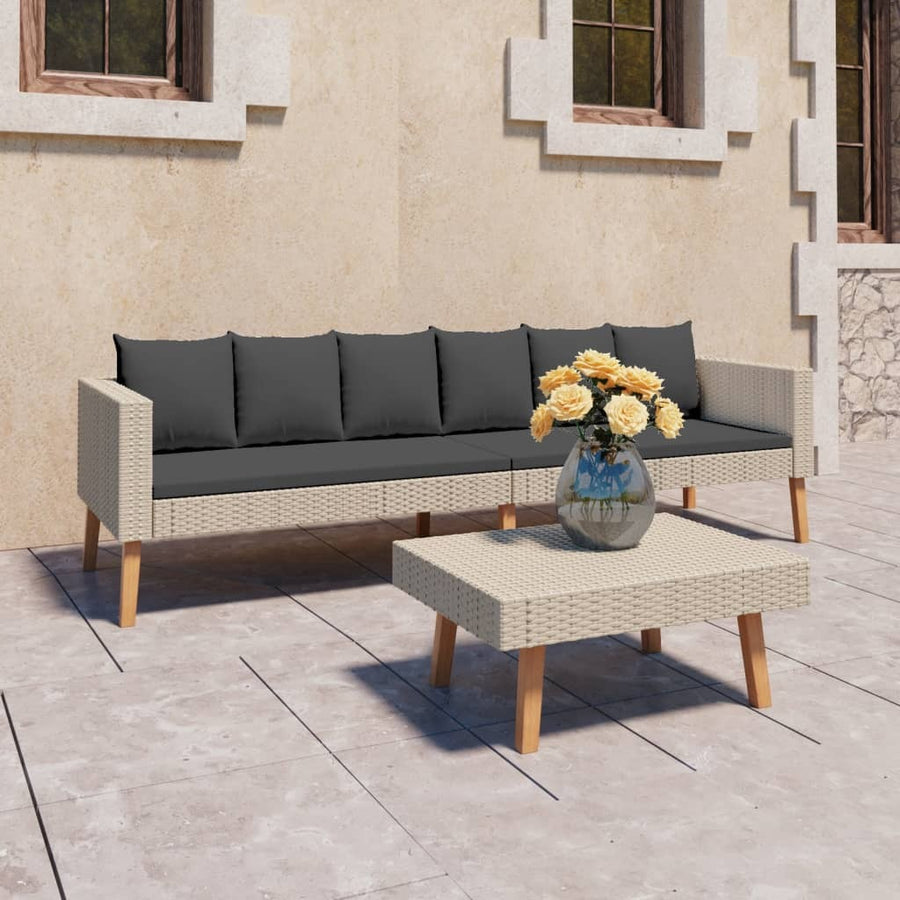 2 Piece Patio Lounge Set with Cushions Poly Rattan Beige