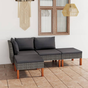 4 Piece Patio Lounge Set with Cushions Poly Rattan Gray