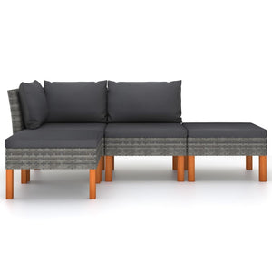 4 Piece Patio Lounge Set with Cushions Poly Rattan Gray