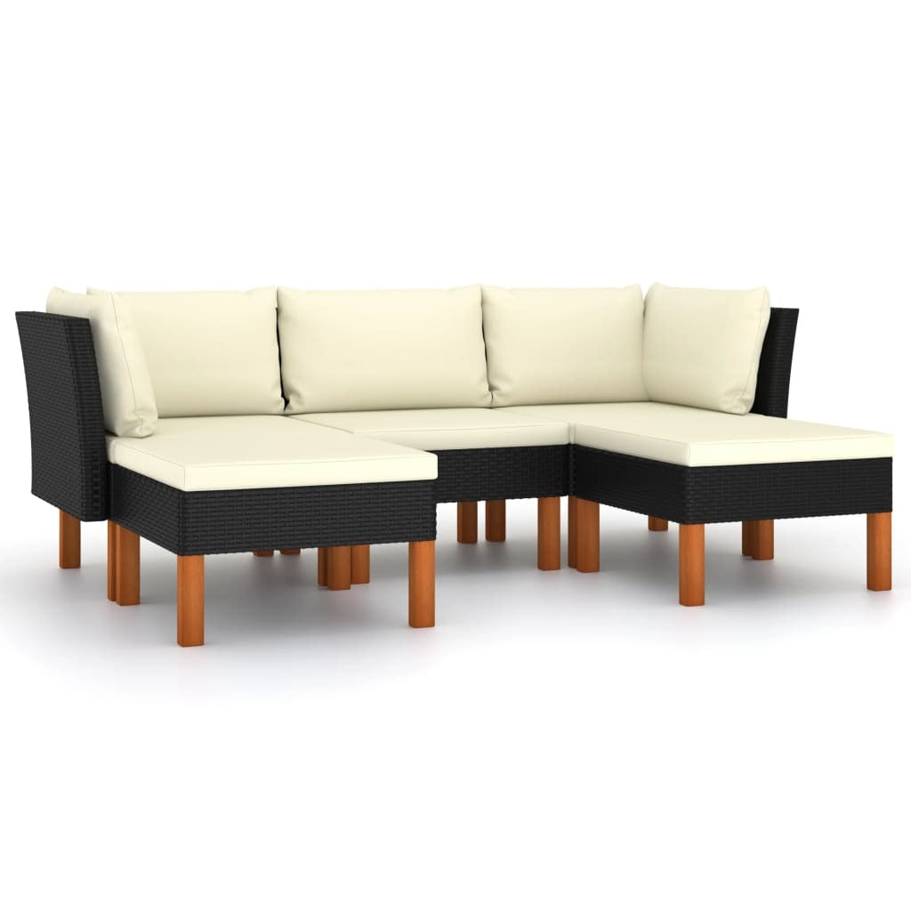 5 Piece Patio Lounge Set with Cushions Poly Rattan Black