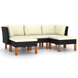 5 Piece Patio Lounge Set with Cushions Poly Rattan Black