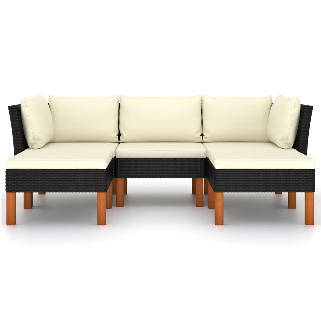 5 Piece Patio Lounge Set with Cushions Poly Rattan Black