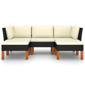 5 Piece Patio Lounge Set with Cushions Poly Rattan Black