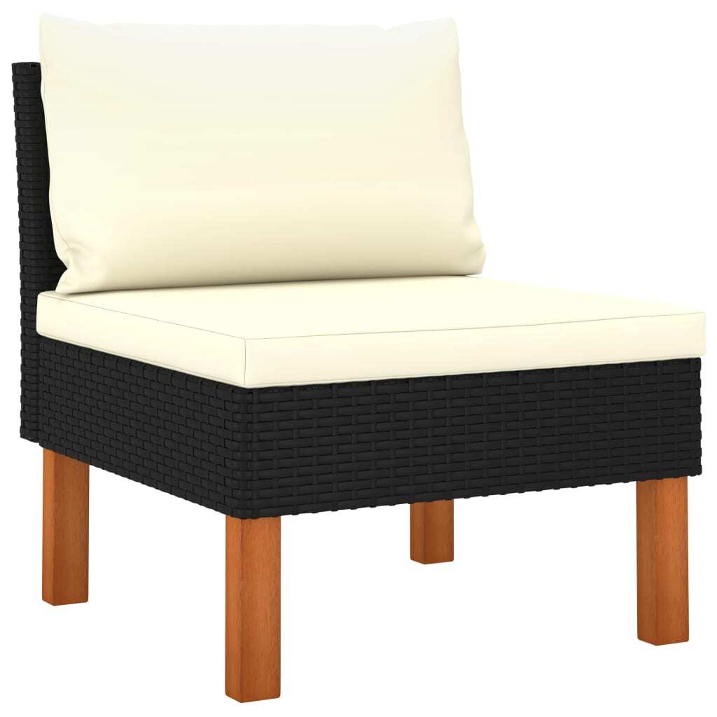 5 Piece Patio Lounge Set with Cushions Poly Rattan Black