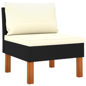 5 Piece Patio Lounge Set with Cushions Poly Rattan Black