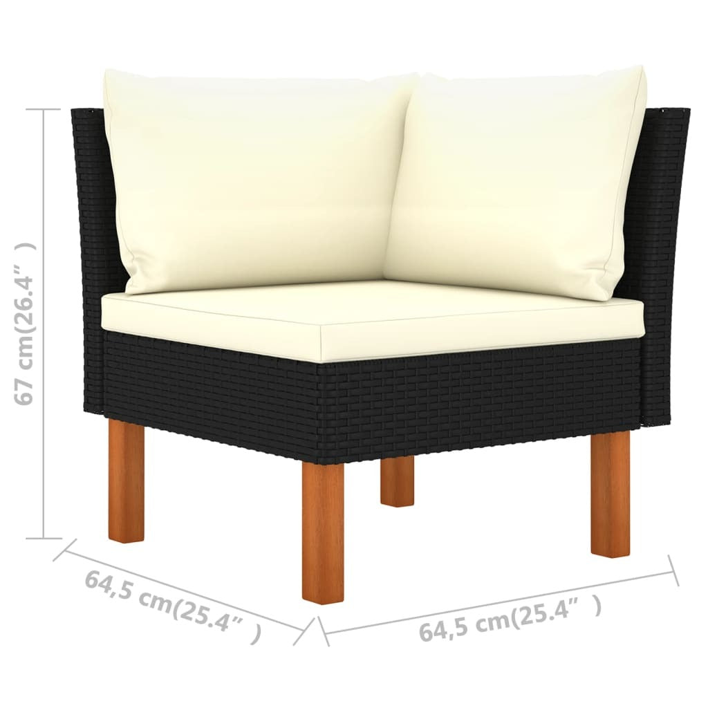 5 Piece Patio Lounge Set with Cushions Poly Rattan Black