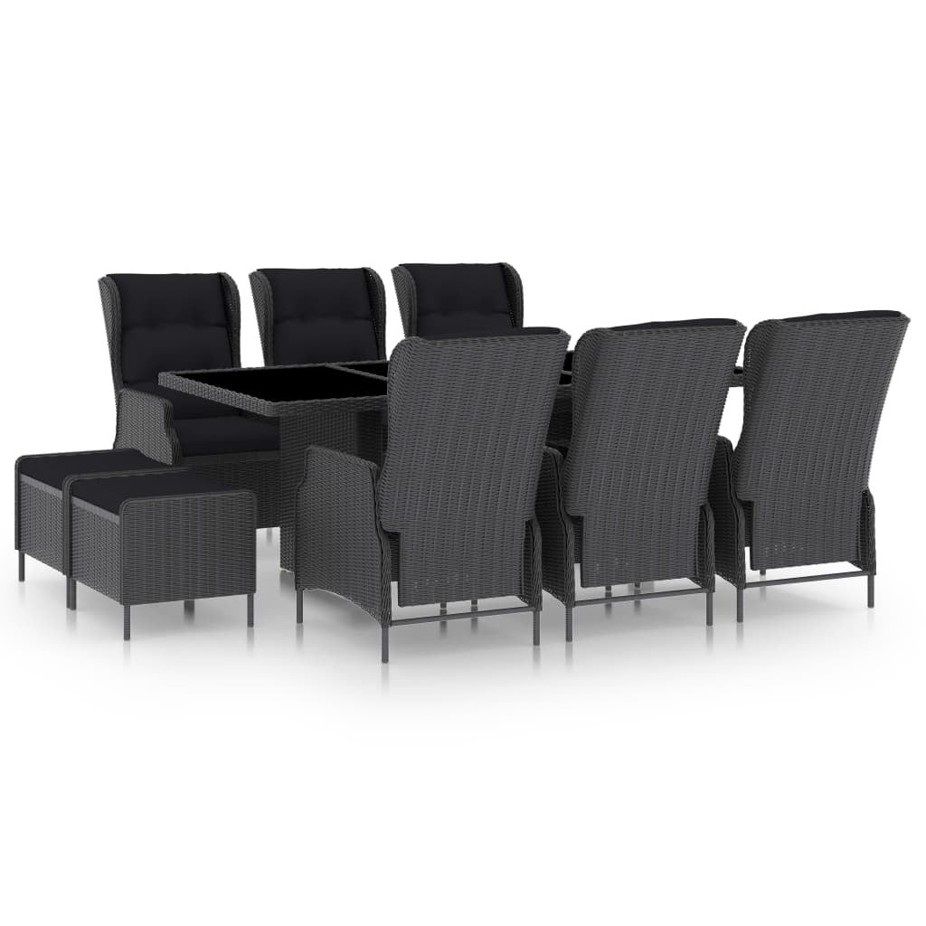 9 Piece Patio Dining Set with Cushions Poly Rattan Dark Gray