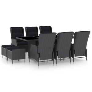 9 Piece Patio Dining Set with Cushions Poly Rattan Dark Gray