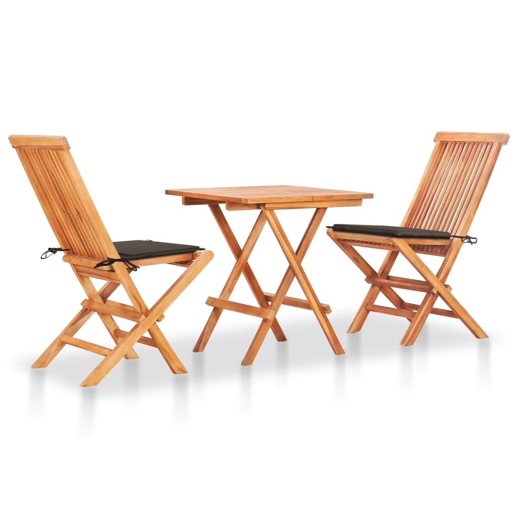 3 Piece Bistro Set with Taupe Cushions Solid Teak Wood