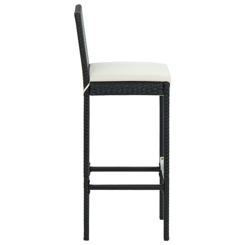 7 Piece Patio Bar Set with Cushions Poly Rattan Black