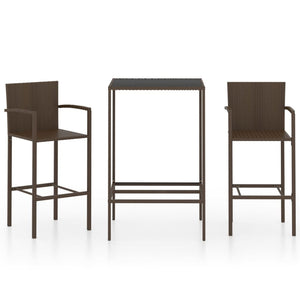 3 Piece Patio Bar Set Poly Rattan Brown