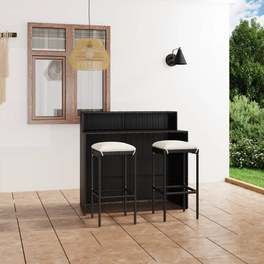 3 Piece Patio Bar Set with Cushions Black