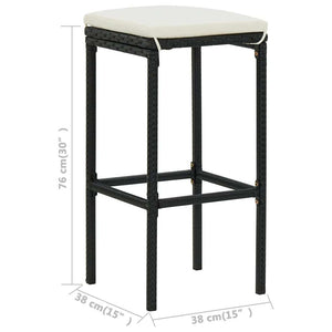 3 Piece Patio Bar Set with Cushions Black