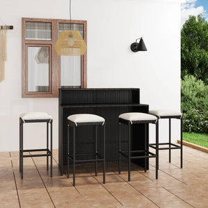 5 Piece Patio Bar Set with Cushions Black