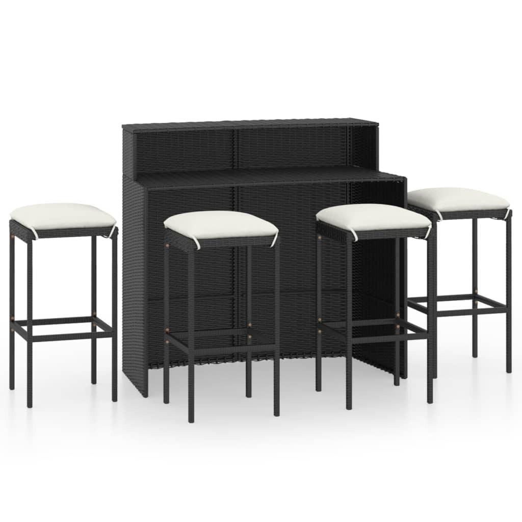 5 Piece Patio Bar Set with Cushions Black
