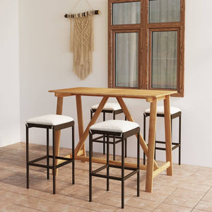5 Piece Patio Bar Set with Cushions Brown