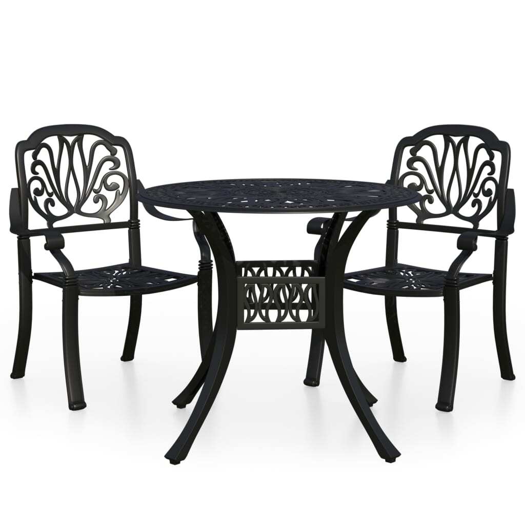 3 Piece Bistro Set Cast Aluminum Black