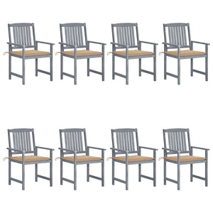 Patio Chairs with Cushions 8 pcs Solid Acacia Wood Gray