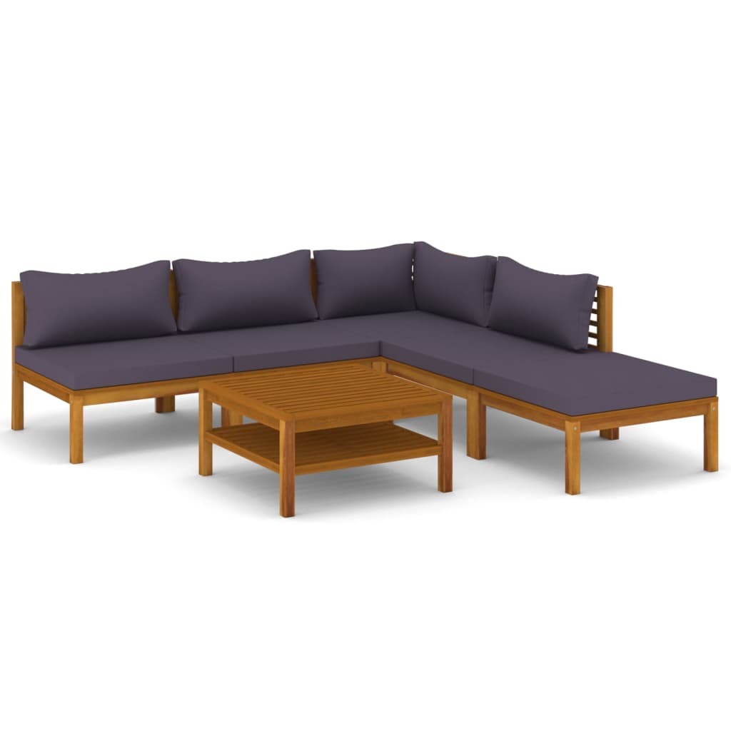 6 Piece Patio Lounge Set with Cushion Solid Acacia Wood