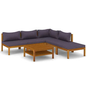 6 Piece Patio Lounge Set with Cushion Solid Acacia Wood