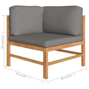 3-Seater Patio Sofa with Gray Cushions Solid Teak Wood