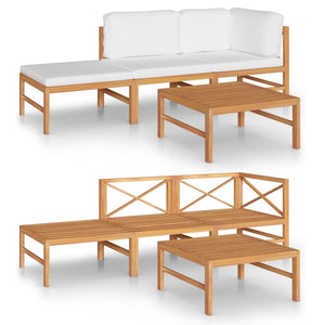 4 Piece Patio Lounge Set with Cream Cushions Solid Teak Wood