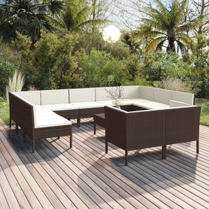 12 Piece Patio Lounge Set with Cushions Poly Rattan Brown