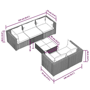 6 Piece Patio Lounge Set with Cushions Poly Rattan Black