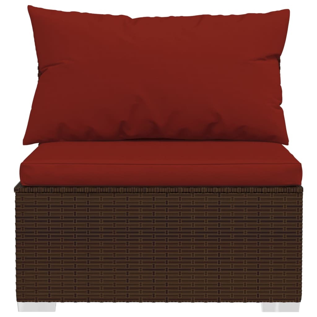 9 Piece Patio Lounge Set with Cushions Poly Rattan Brown