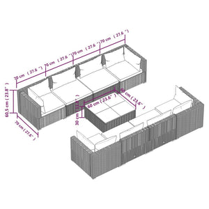 9 Piece Patio Lounge Set with Cushions Poly Rattan Brown
