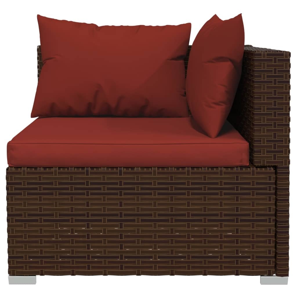 9 Piece Patio Lounge Set with Cushions Brown Poly Rattan