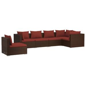 6 Piece Patio Lounge Set with Cushions Poly Rattan Brown
