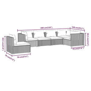 6 Piece Patio Lounge Set with Cushions Poly Rattan Brown