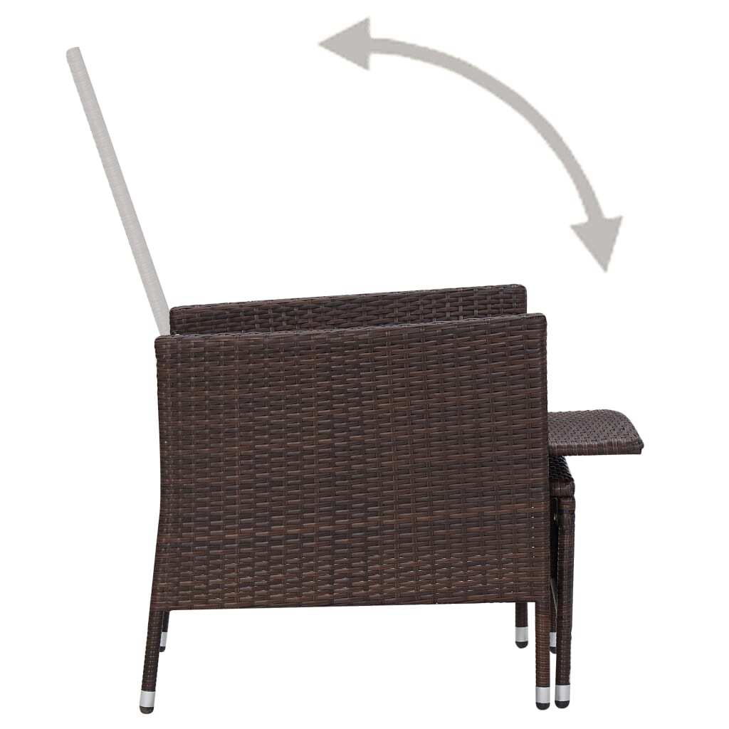 2 Piece Patio Lounge Set with Cushions Poly Rattan Brown
