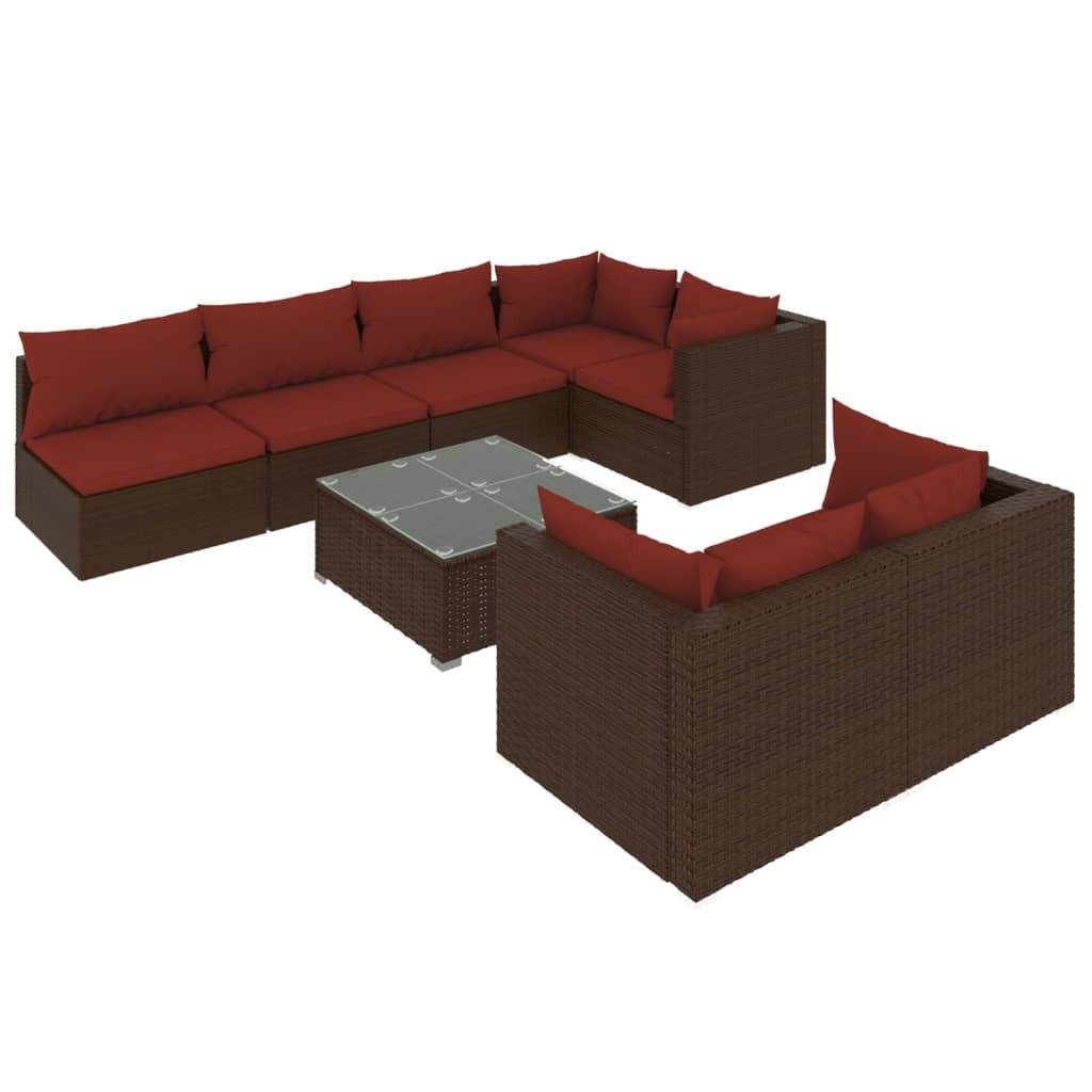 8 Piece Patio Lounge Set with Cushions Brown Poly Rattan