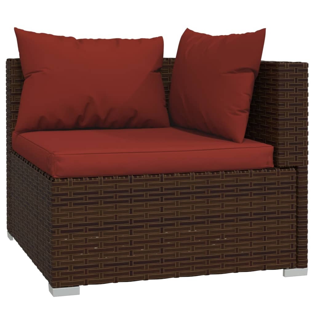 8 Piece Patio Lounge Set with Cushions Brown Poly Rattan