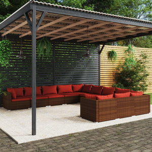 11 Piece Patio Lounge Set with Cushions Poly Rattan Brown
