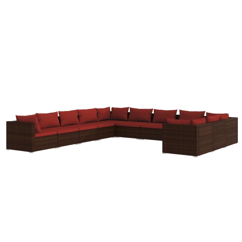 11 Piece Patio Lounge Set with Cushions Poly Rattan Brown